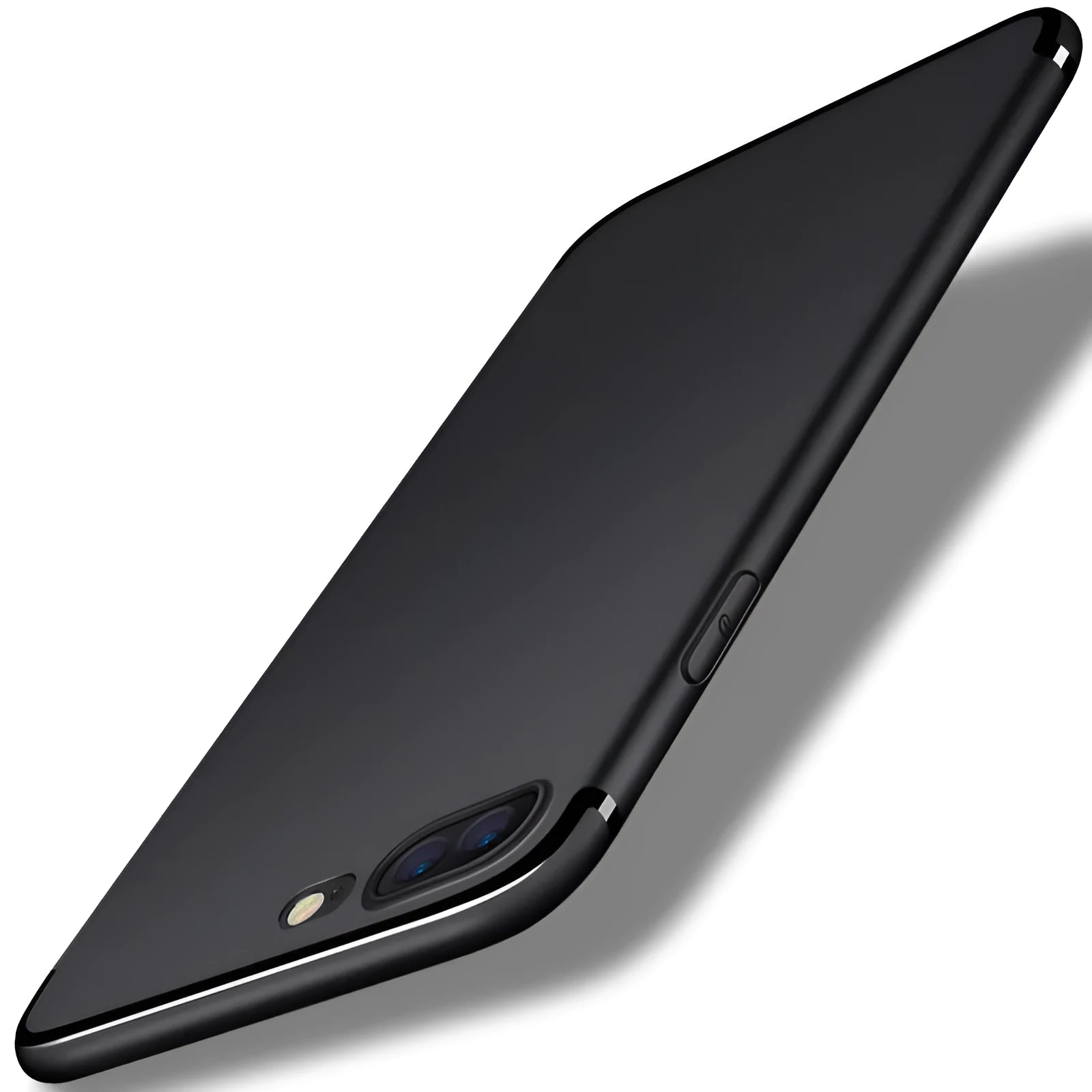 Flexible black TPU mobile phone case for iPhone models on a white background.