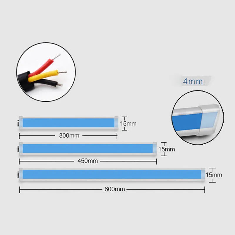 Flexible silicone car LED strip for daytime running lights and flowing turn signals in multiple colours.