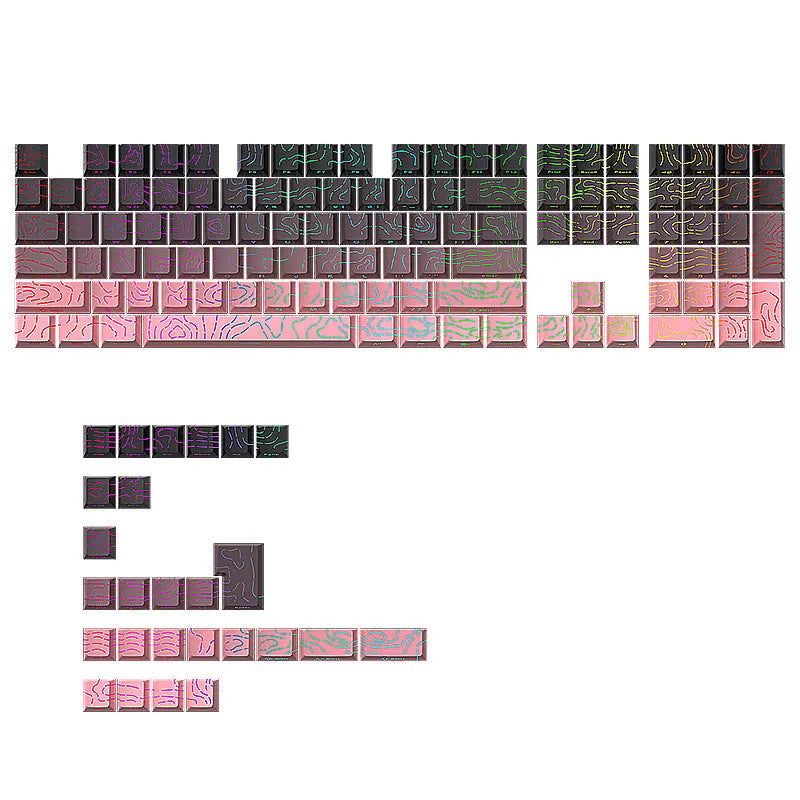 Black rose contour line two-color crack luminous key cap set for mechanical keyboards in black powder colour