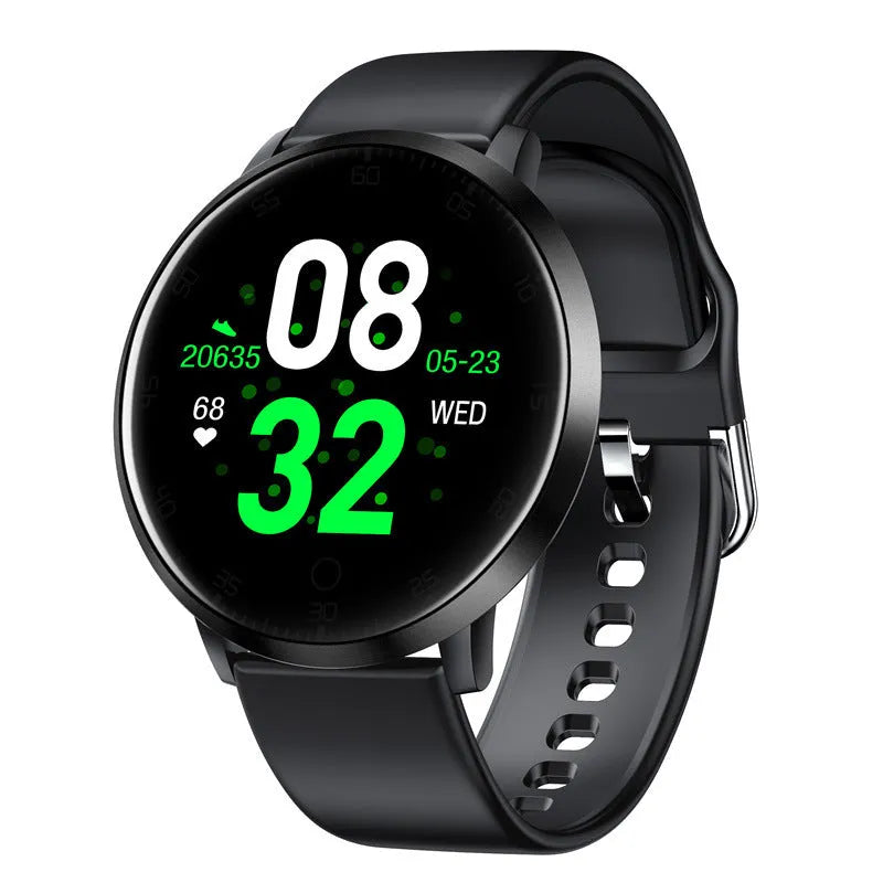 Ultra-thin black smart health bracelet with 1.3-inch screen on a silicone wrist strap.