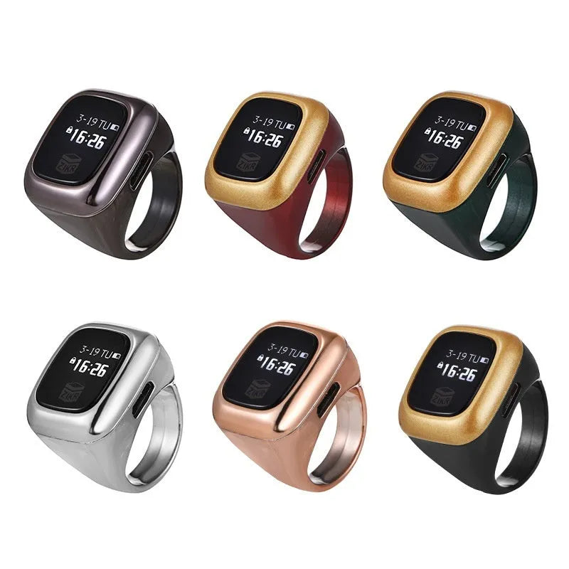 Digital electronic tasbih counter with LCD screen shown in rose gold colour.