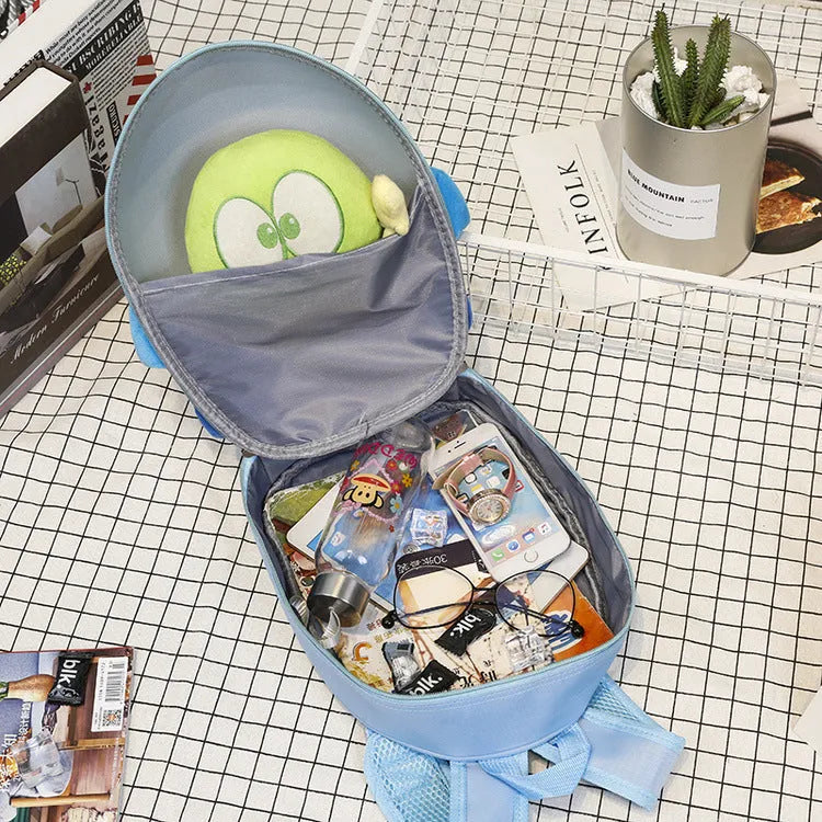 Children's cartoon small aircraft hard shell waterproof double shoulder backpack in blue pink yellow