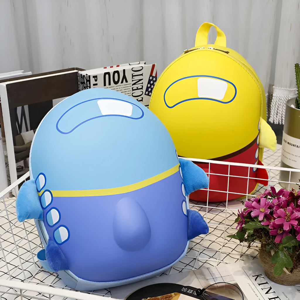 Children's cartoon small aircraft hard shell waterproof double shoulder backpack in blue pink yellow
