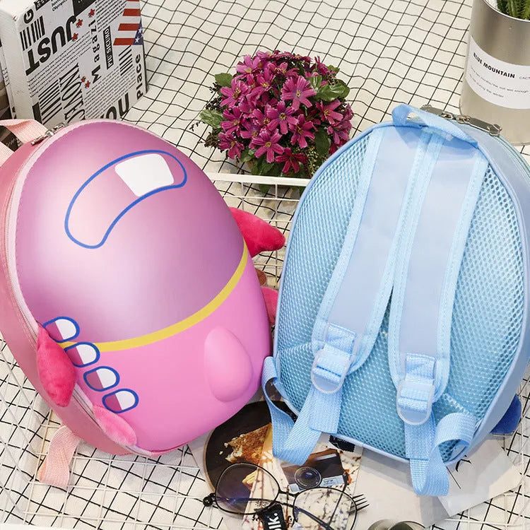 Children's cartoon small aircraft hard shell waterproof double shoulder backpack in blue pink yellow
