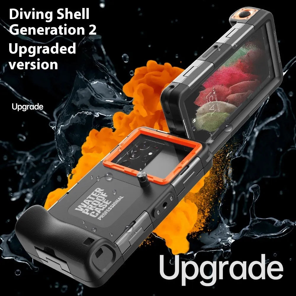 Simple Shooting Waterproof Universal Phone Case in Black Orange with Metal Frame and Lanyard