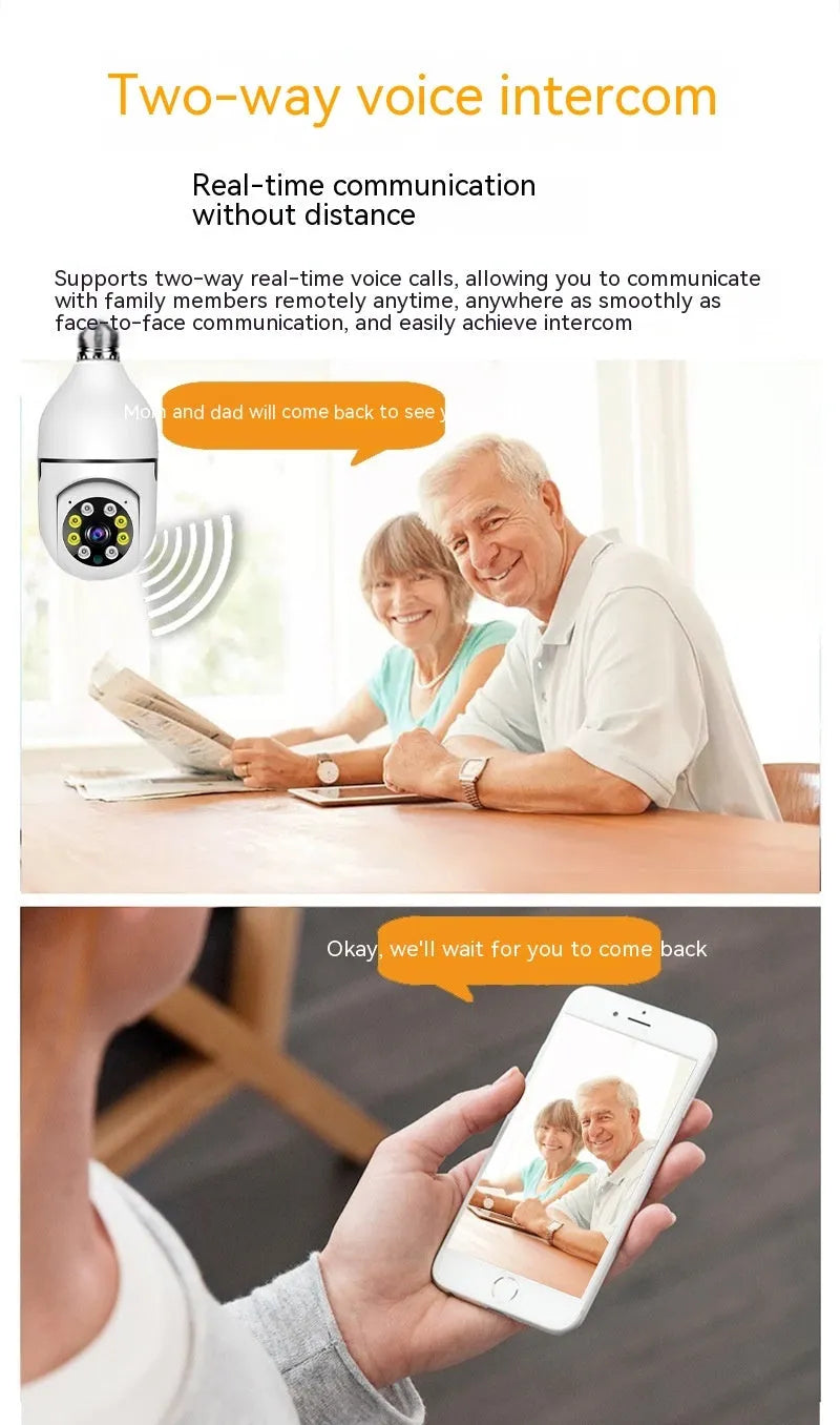 Wireless bulb security camera with 1080p full colour night vision for indoor outdoor monitoring