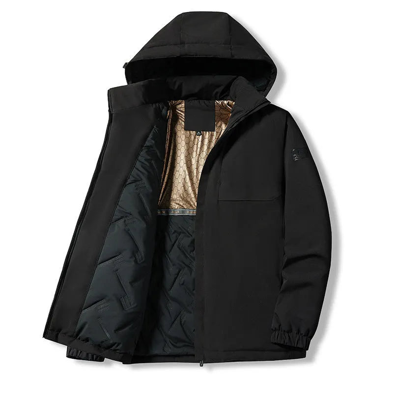 Men's waterproof windproof winter jacket in black polyester fabric