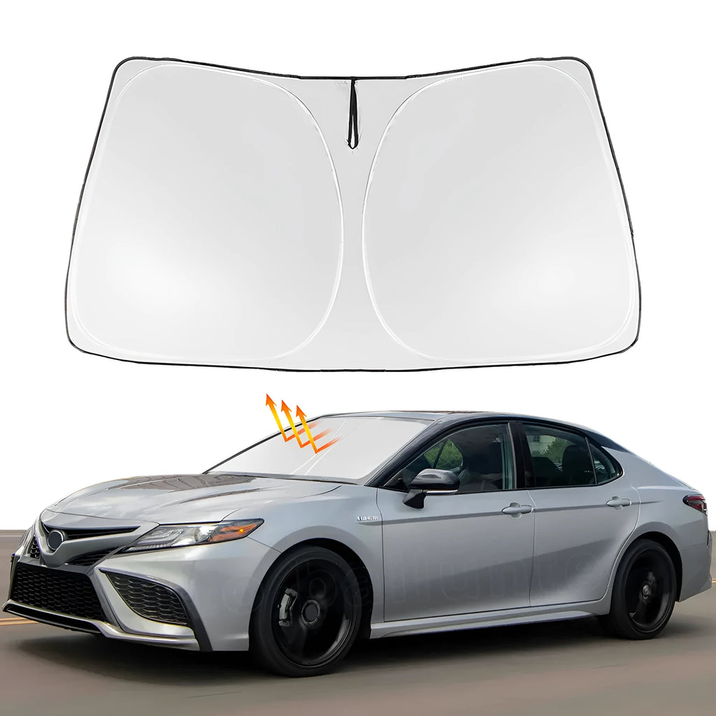 Silver reflective car sunshade for Toyota Noah/Voxy 90 series windshield.