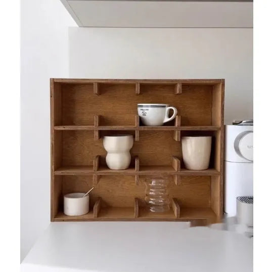 Solid wood cup storage rack with square grids in birch wood meridian colour