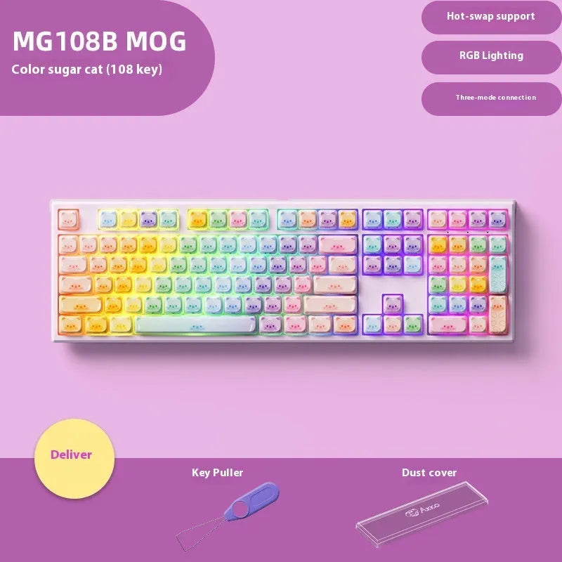 Coloured sugar cat design Bluetooth mechanical keyboard with piano-shaft switches.