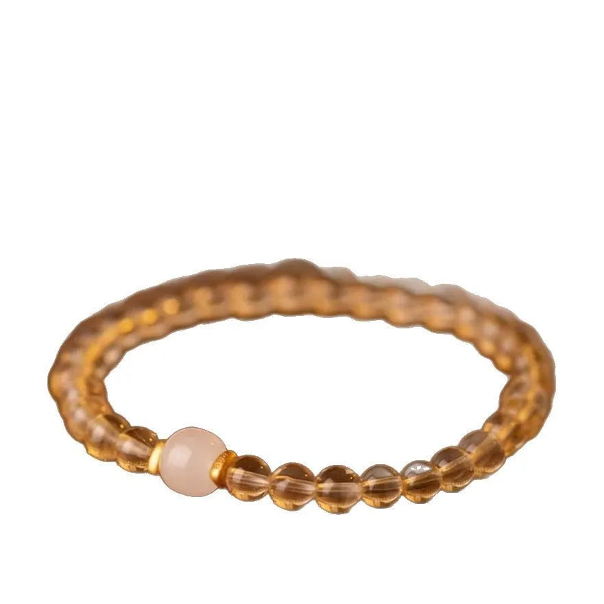 Handmade unisex bracelet with Brazilian rutilated quartz beads, pearls, and gold-plated clasp