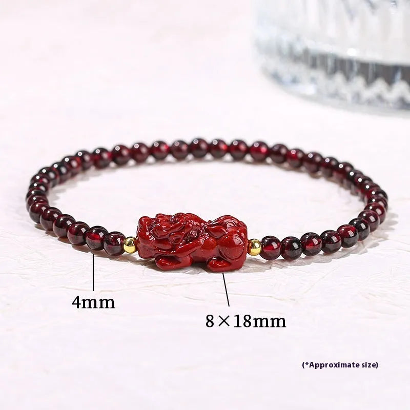 Natural garnet purple sand pixiu and strawberry quartz square women's bracelet geometric design