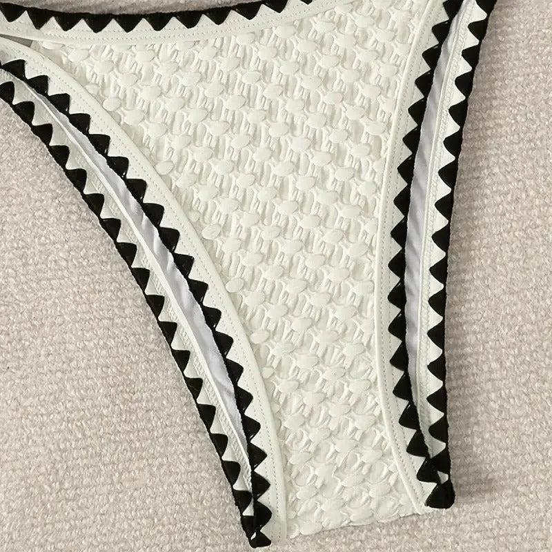 Women's sexy split bikini swimsuit in white or blue colour with brief style design