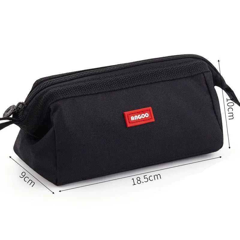Oxford cloth pencil case with double zippers in yellow, black or dark blue colours for stationery storage