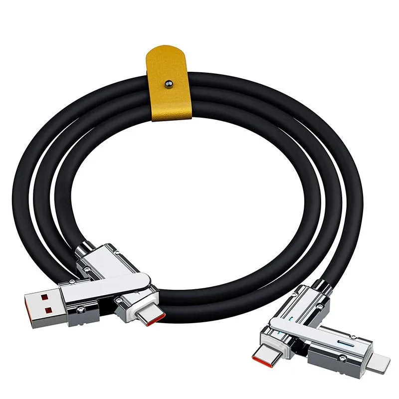 Orange fast charge mobile phone cable with zinc alloy connectors showing 1 metre length