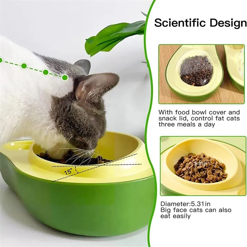 Avocado shaped automatic cat water dispenser and slow feeder bowl set