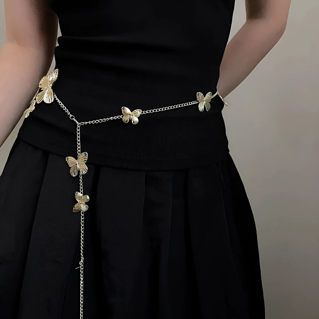 Gold butterfly waist chain for women showing 40mm width and single circle design