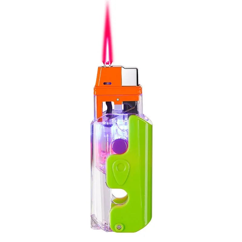 Colourful luminous radish windproof lighter in orange, purple or green with bare metal finish