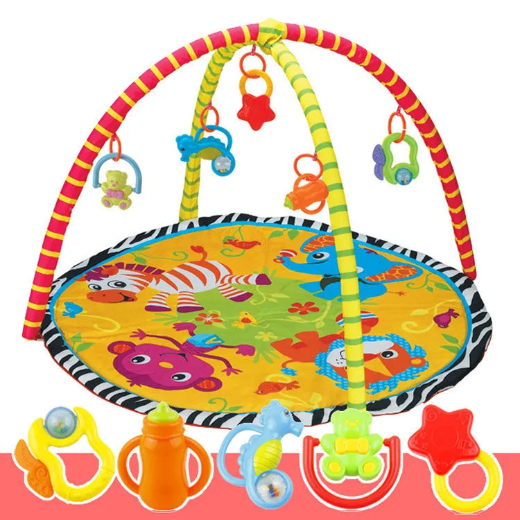 Velvet baby gymnastic rack game blanket with animal design for grasping ability training