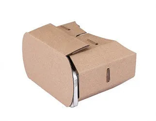 Photo colour carton virtual reality glasses headset for smartphones measuring 153mm by 83mm.