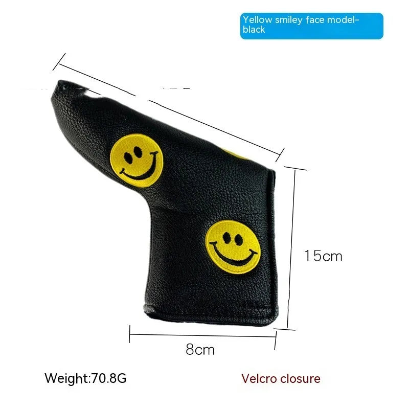 Golf straight bar putter sleeve in PU waterproof fabric with fleece lining, shown in multiple design styles