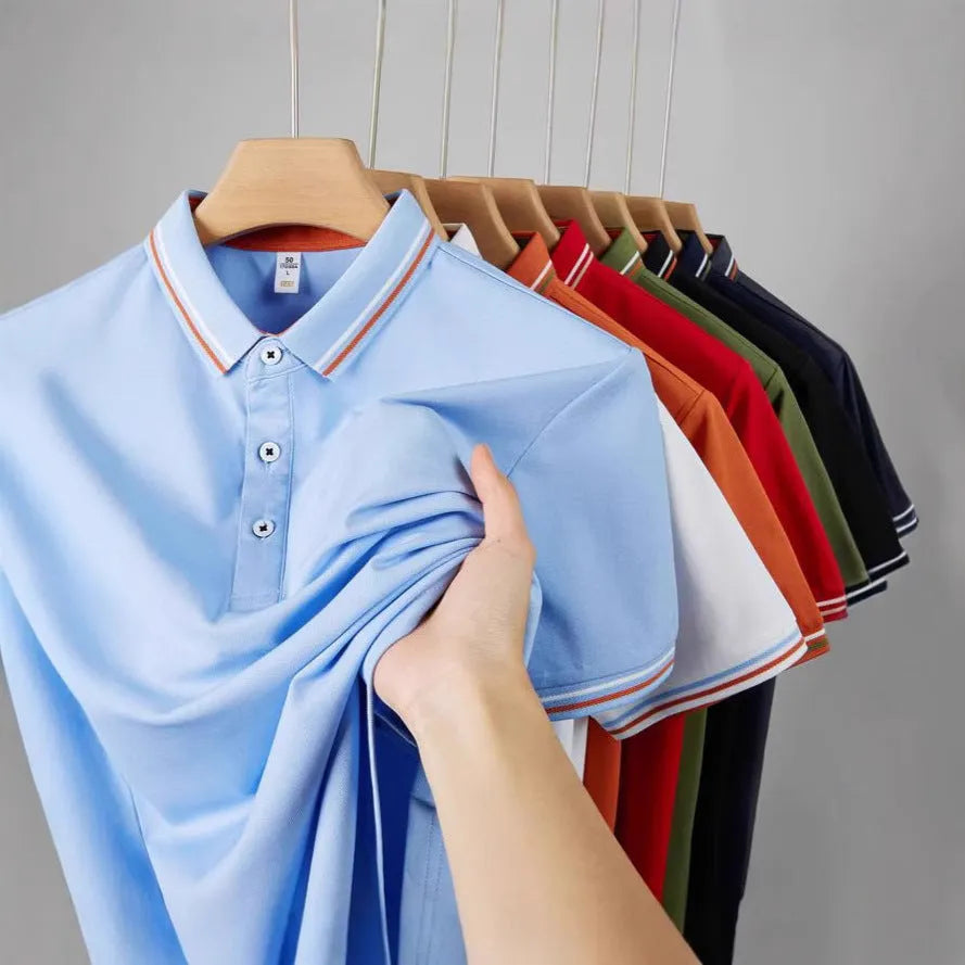 Slim fit cotton blend polo workwear shirt with collar and short sleeves in multiple colour options