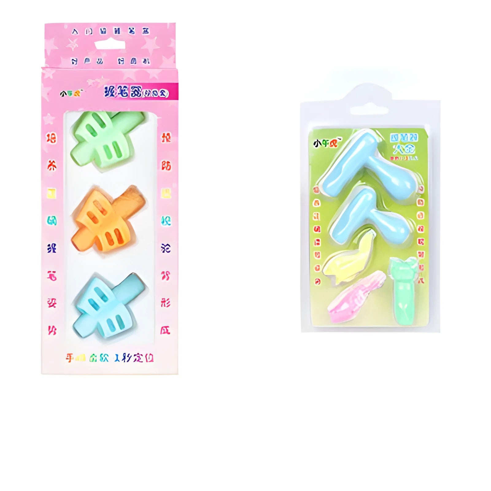 Colourful soft rubber children's pen holder with cartoon design for correct writing posture.