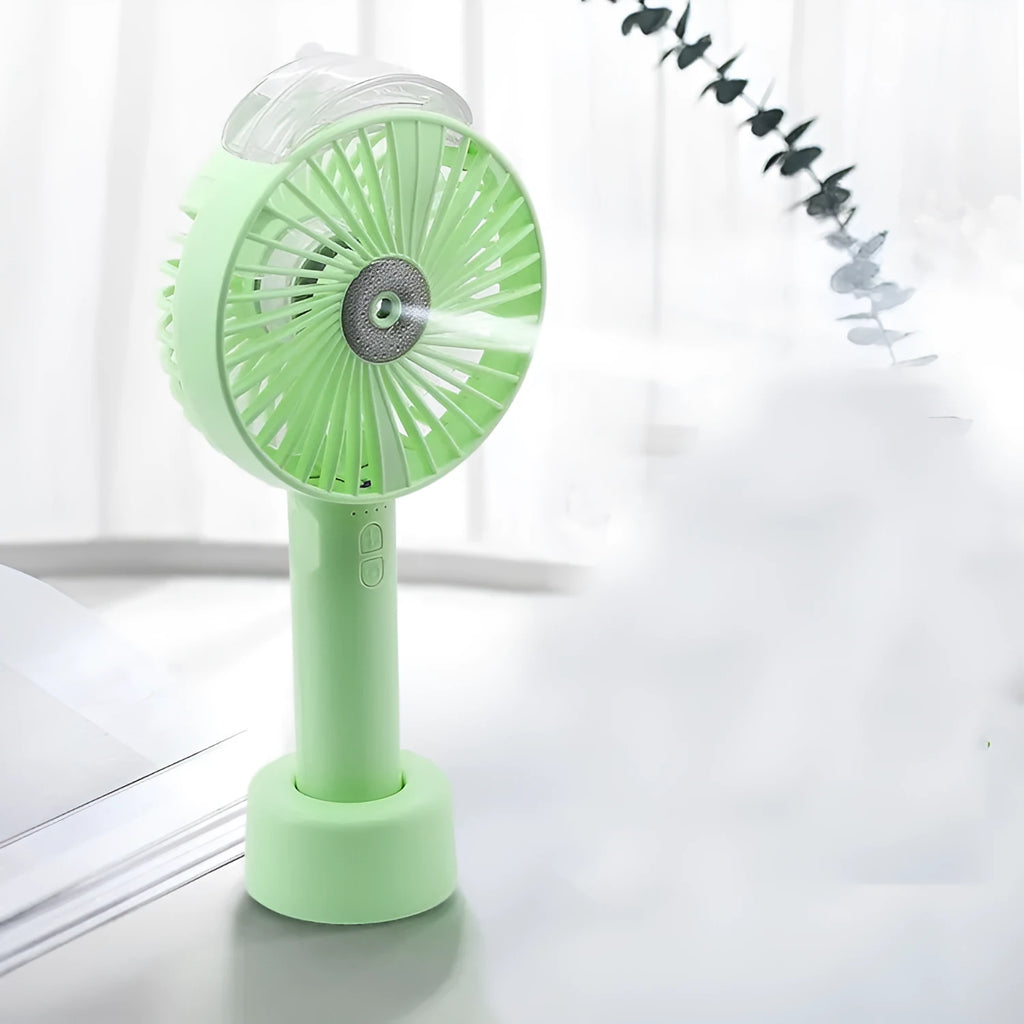 i9 Nano Water Fan USB handheld fan with rechargeable battery and water bottle in blue colour