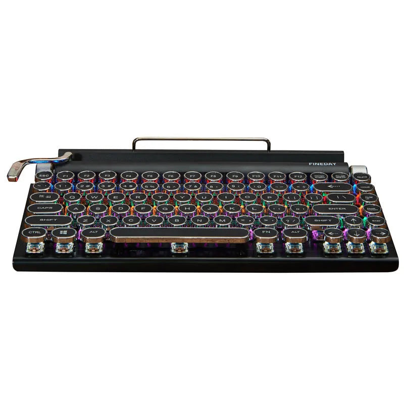 Dot retro Bluetooth mechanical keyboard with black metal casing and seven-colour backlit keys