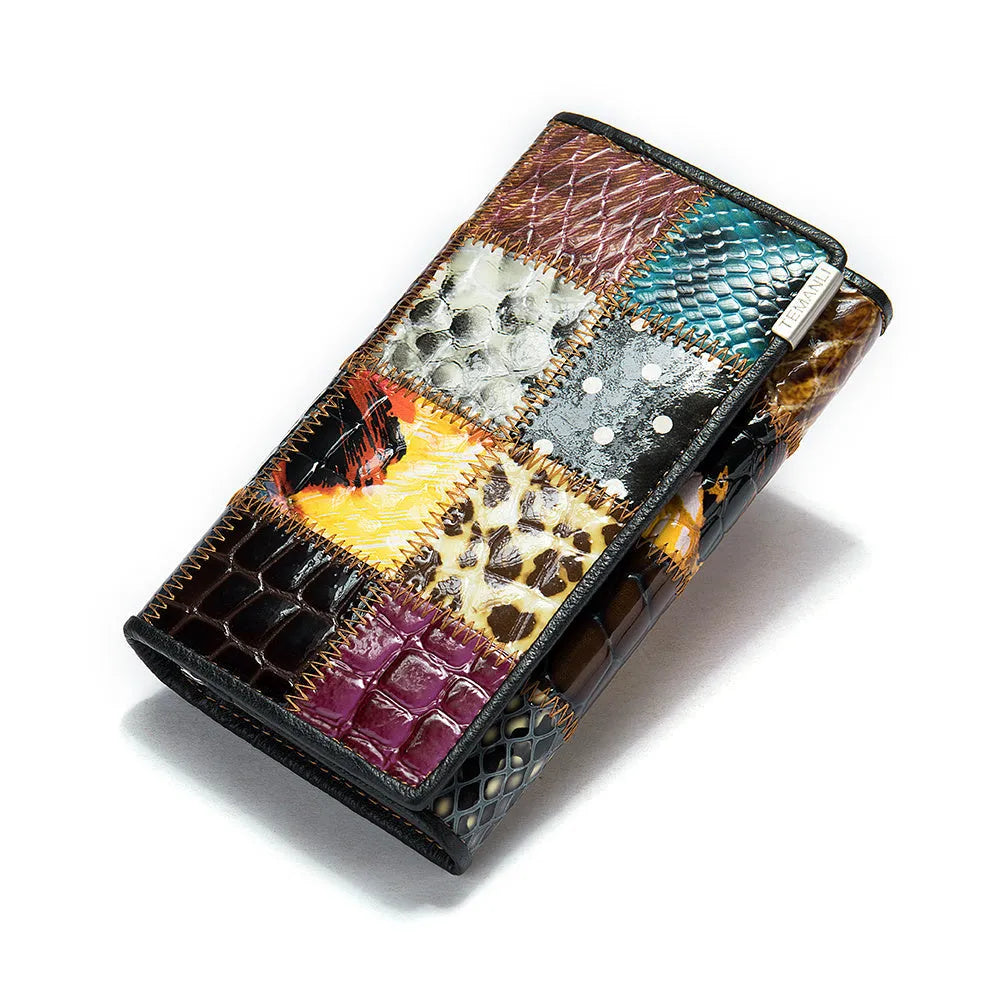 WESTAL retro vertical square woman wallet in 544colour with car sewing and geometric pattern