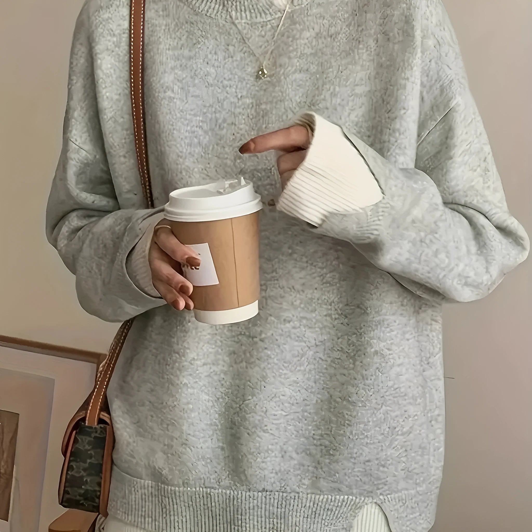 Grey round neck chenille sweater for women sizes 0XL to 5XL