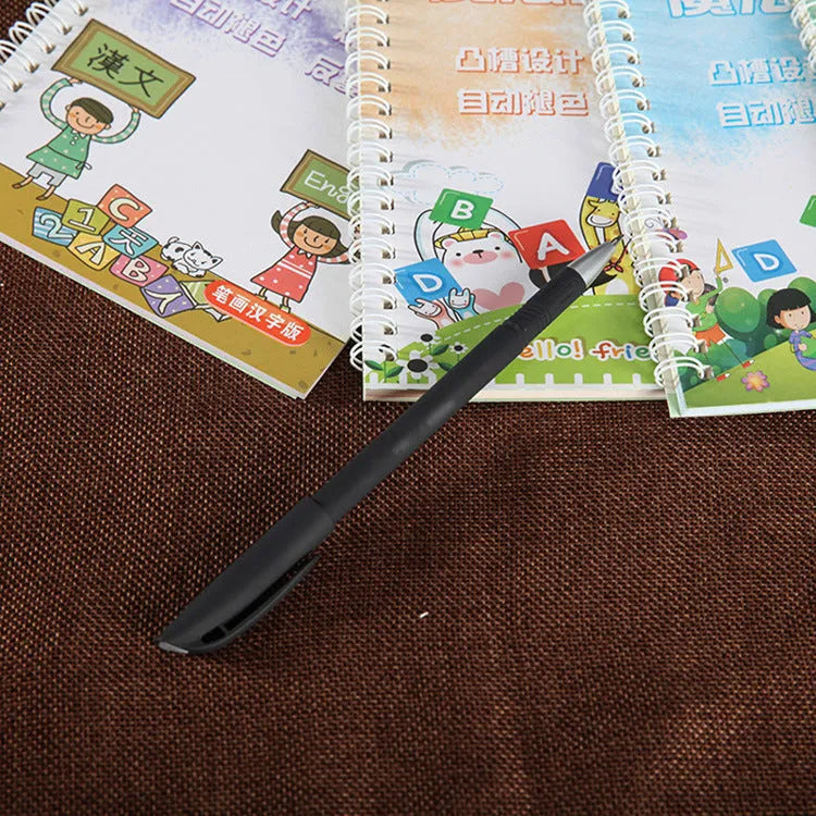 Automatic fade and disappear pen set showing pen holder and eight refill cartridges
