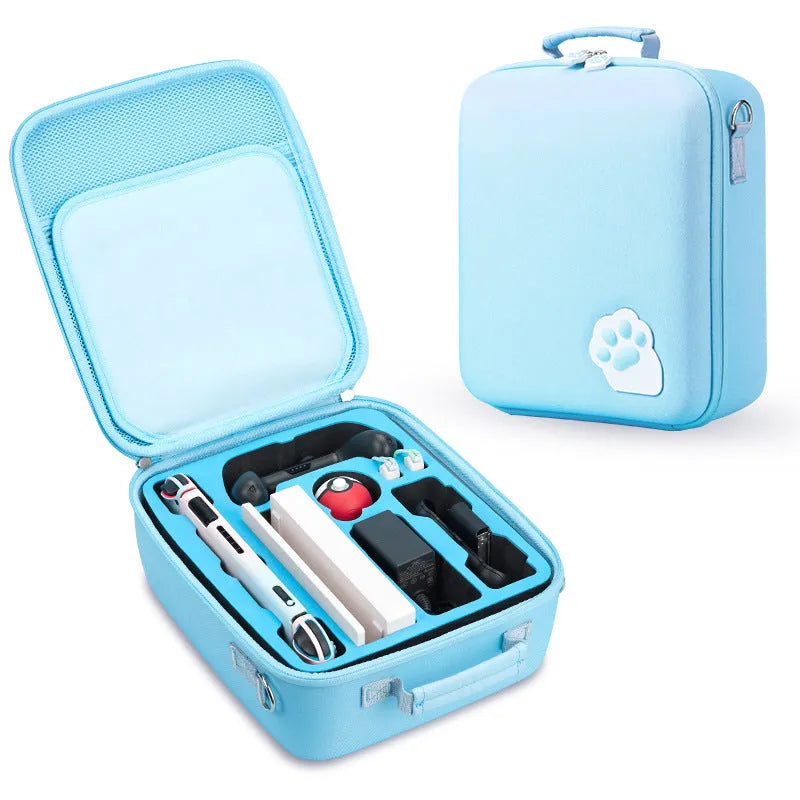 Nintendo Switch storage bag with cat claw design holding 21 game cartridges and diagonal strap
