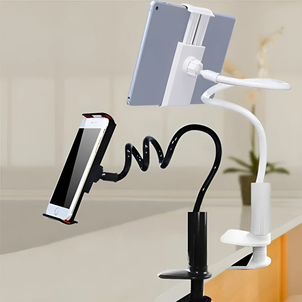 Black flexible tablet phone mount holder showing bendy arm and suction base