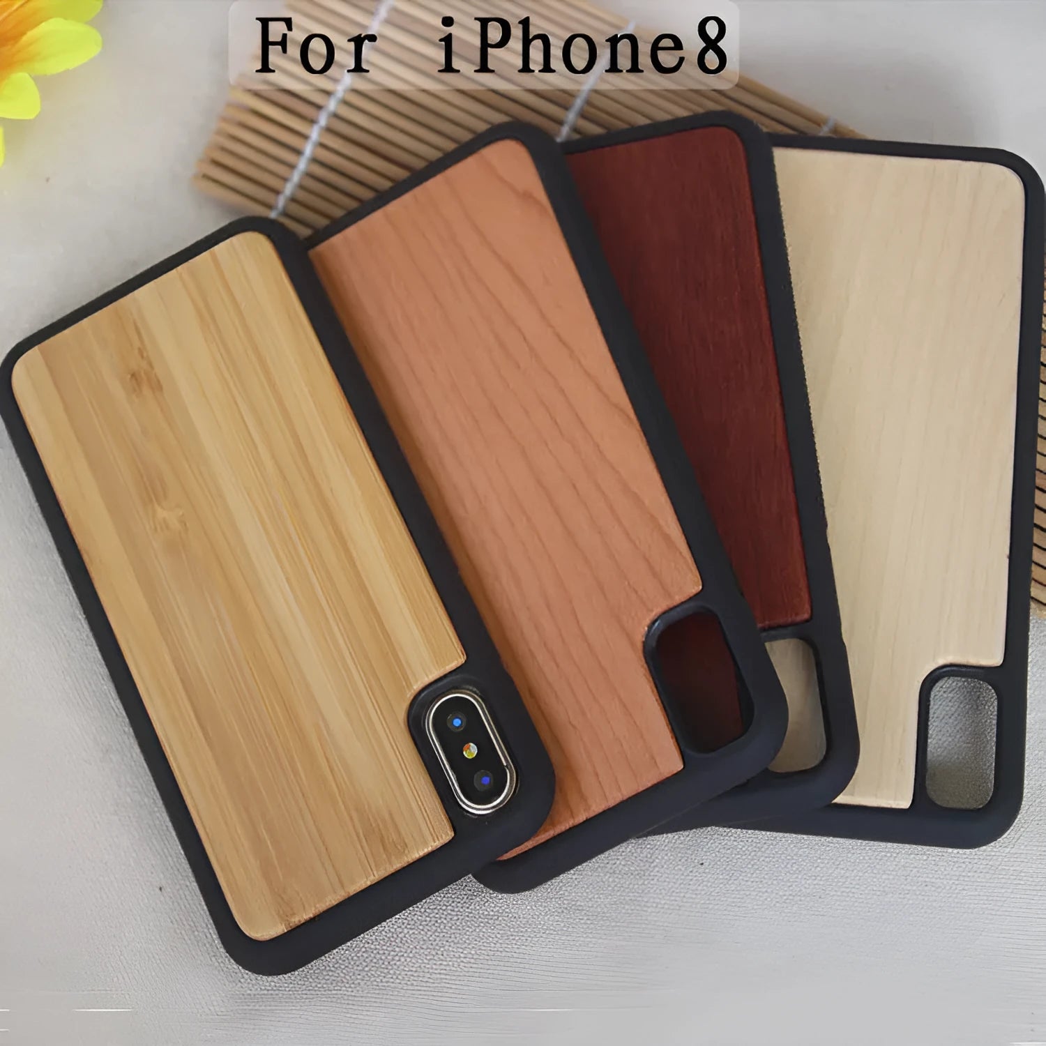 Wooden iPhone case made of bamboo and TPU plastic in bamboo colour for iPhone X.