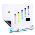 A3 size flexible magnetic whiteboard with rounded corners on a refrigerator door
