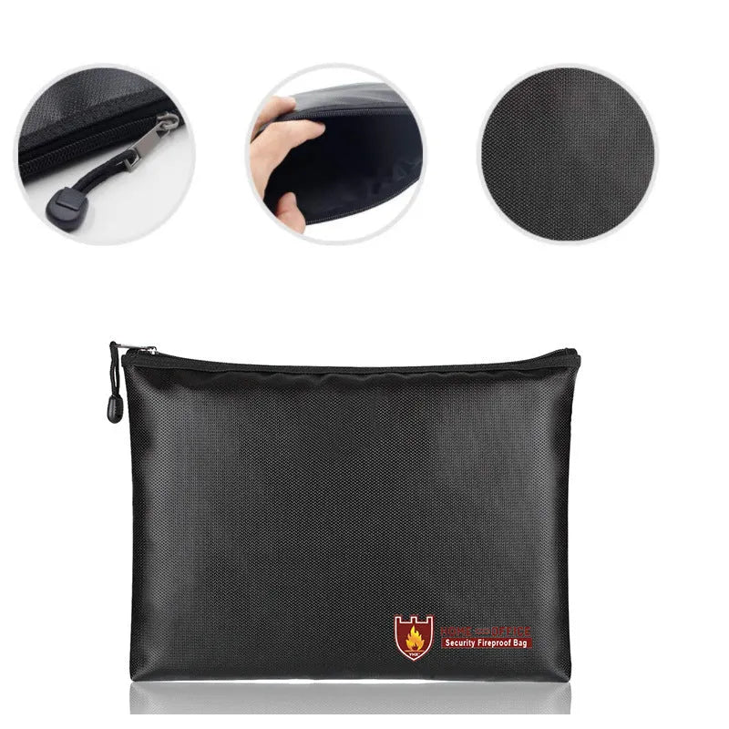 Black fire-proof document protection bag for legal contracts in three size options