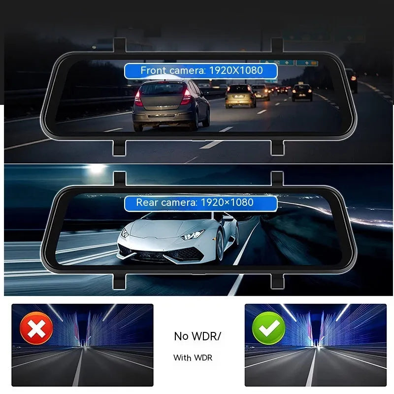 Black 9-inch car GPS navigation system with touch screen display and dual camera support