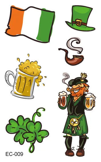 Temporary Irish flag clover tattoo sticker for children's faces, size 120x75mm.