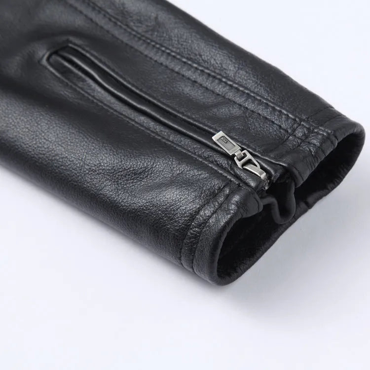 Men's black PU leather casual biker jacket with front zip, available in sizes M to 3XL