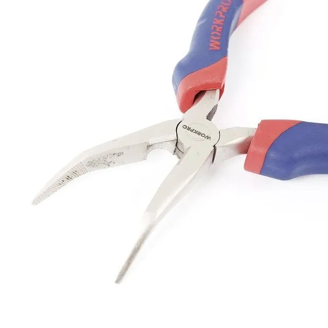 Blue cushion grip curved nose pliers with 18cm length and tapered jaws for electronics and jewellery work