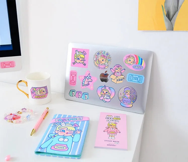 Korean-style cartoon PVC sticker set with 16 square designs and storage box for DIY decoration