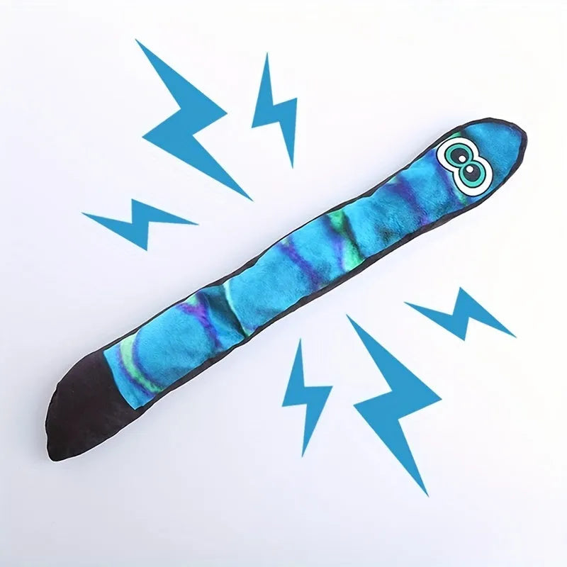 Multicolour snake-shaped plush dog squeaky toy with stripe print