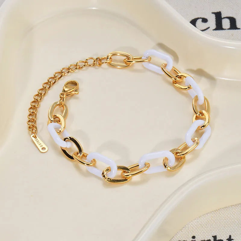 Double-layer stainless steel and resin heart bracelet for women with electroplated finish