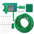 Green automatic micro drip irrigation watering kit with smart controller, 10m vinyl tube, and stainless steel spring pegs for indoor garden pots