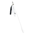 White telescopic cat fishing rod extended with goose feather lure and removable pen attachment