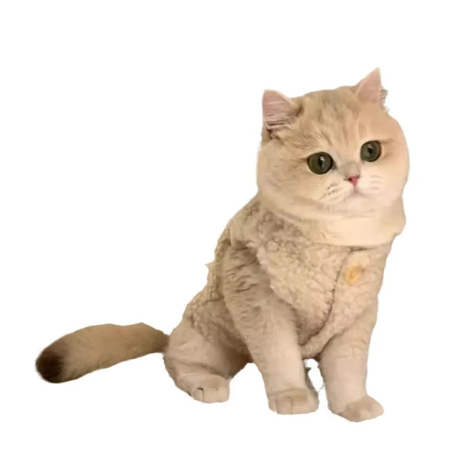 Apricot or brown polar fleece cat winter vest showing front view with simple vest design