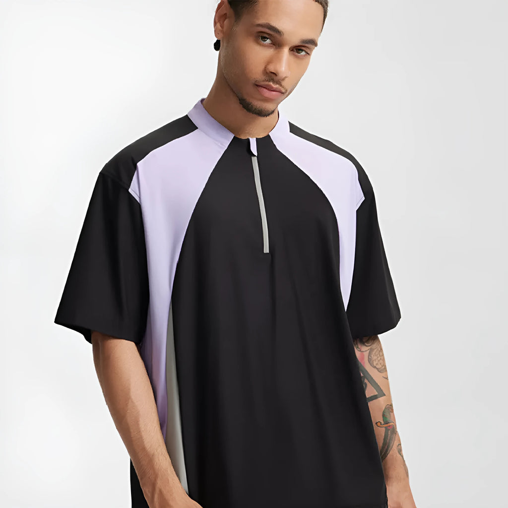 Men's lightweight polyester casual top with stitching detail in solid colour