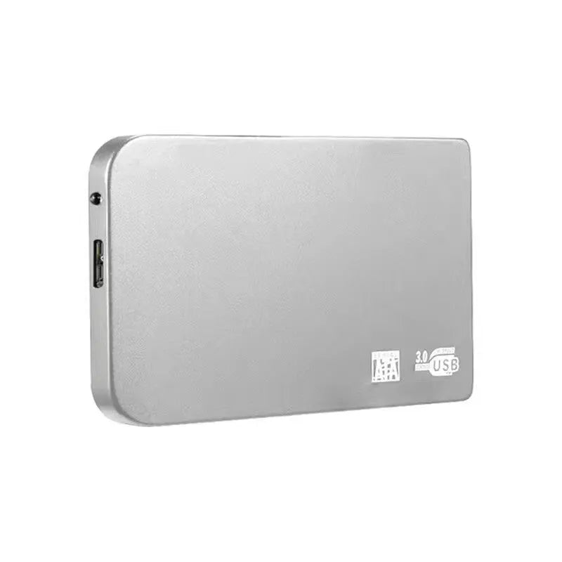 USB 3.0 external solid state drive with metal shell in black, blue, red, or silver colour options.
