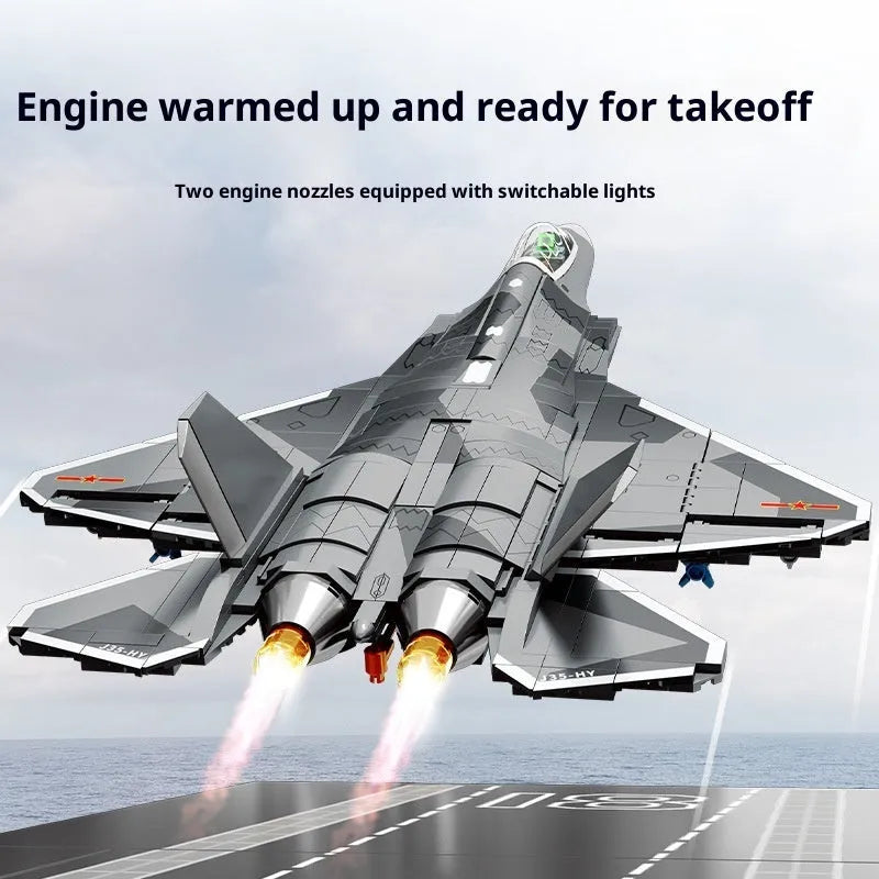 Military shipborne fighter assembly building blocks toy J50 6th generation fighter in colour box
